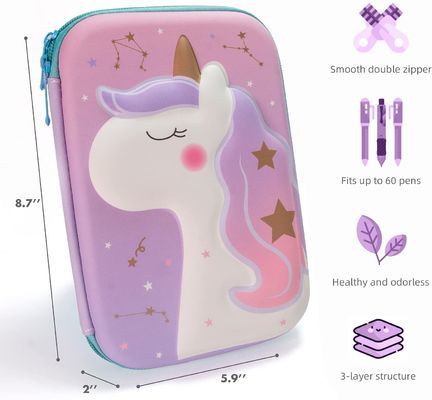 3D EVA Cute Unicorn Pencil Case / Large Capacity Pencil Box With Double Zipper